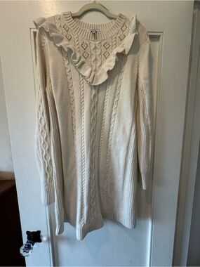 & Other Stories Cream Cable-Knit Ruffle Sweater Dress